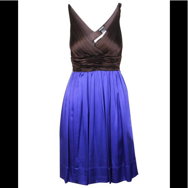 Donna Karan Dkny 00s Silk Pleated Dress Electric Blue Sz 12 Knee Length Pockets